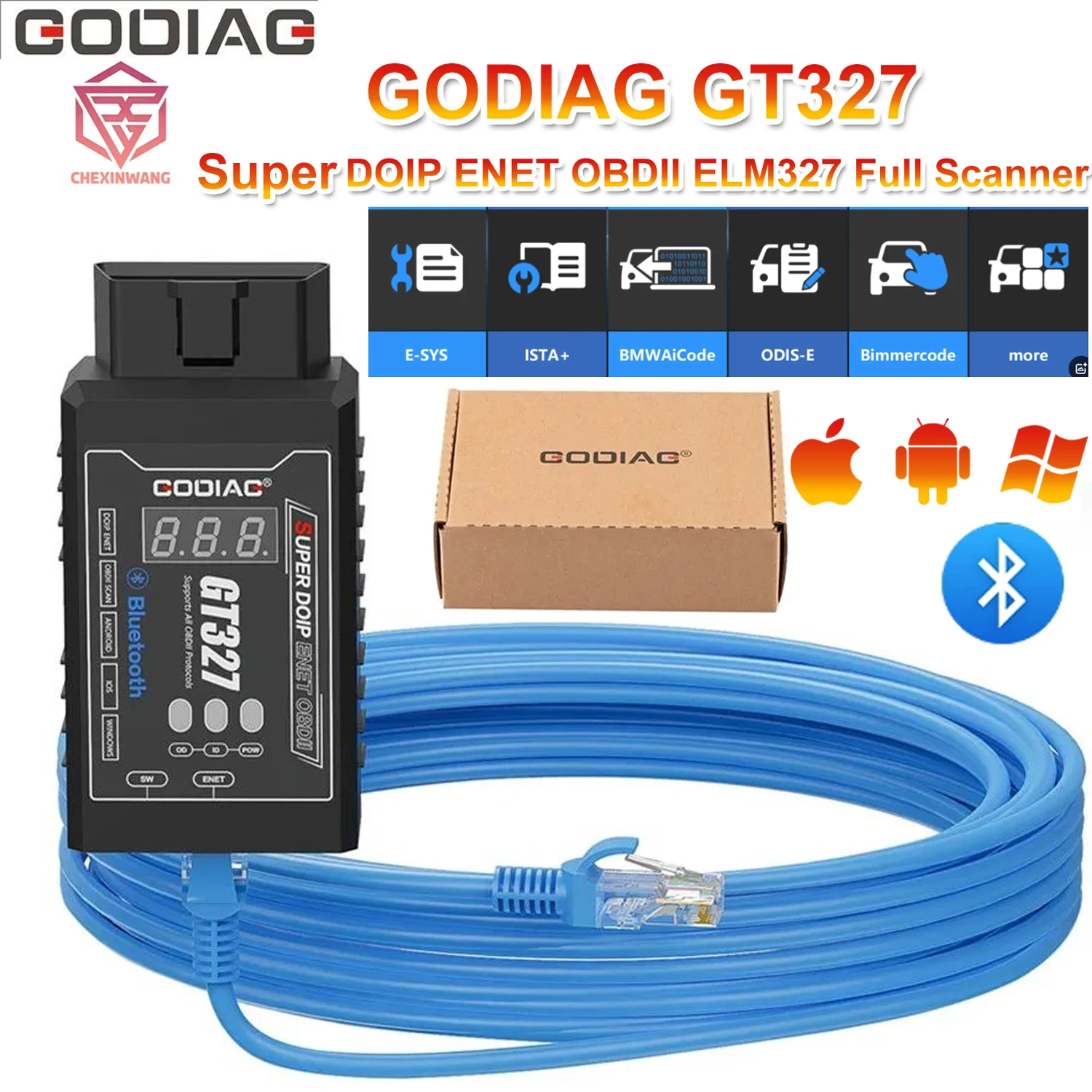 

GODIAG GT327 SUPER DOIP ENET ELM327v1.5 Bluetooth 4.0 OBD II Scanner, for iOS/Android/Windows Support Display Voltage