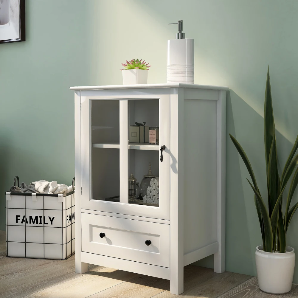 Buffet Storage Cabinet with Single Glass Doors and Unique Bell Handle