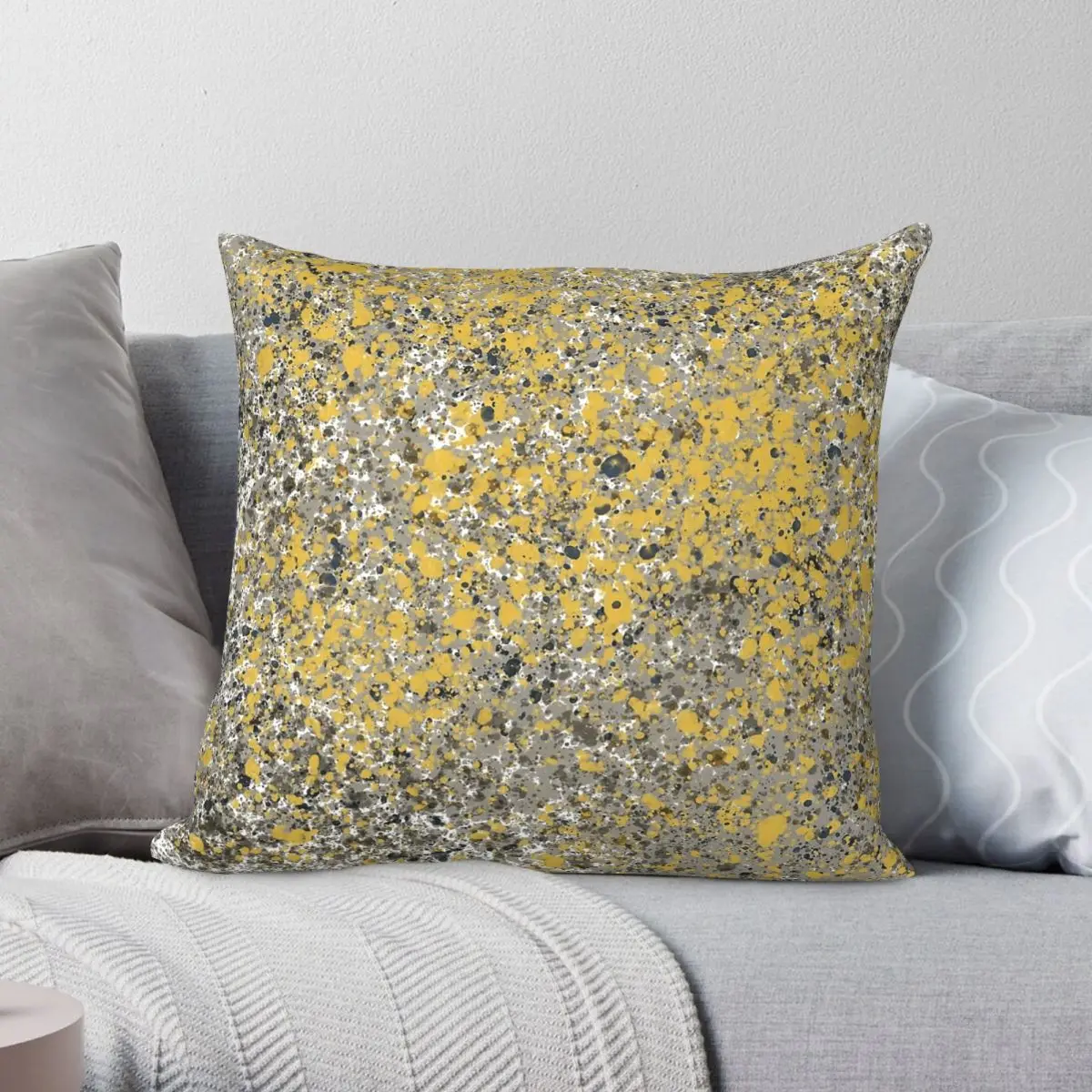 Sprayed Concrete Mustard Yellow Navy Square Pillowcase Polyester Linen Velvet Printed Zip Decorative Pillow Bed Cushion Cover