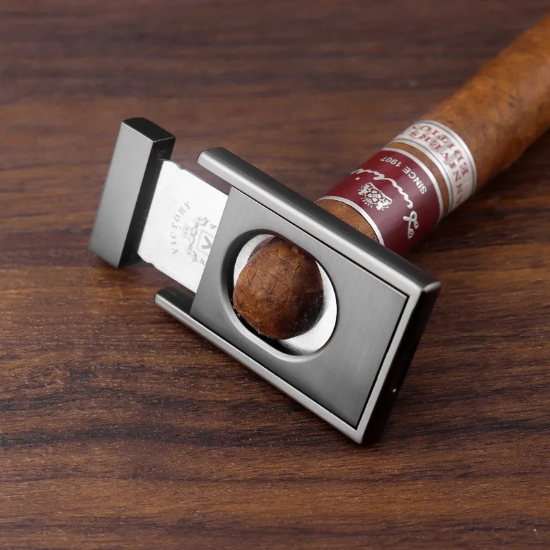 Portable Cigar Cutter Flat Cut with Rotating Cigar Holder Metal Material Sharp Smooth Multi-functional Integrated Design Travel