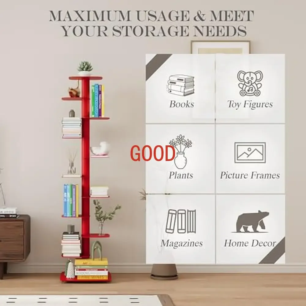 Vertical 11-Tier Metal Bookshelf Tower Organizers Study Display Shelf Storage Durable Innovative Design  Shelves Suitable