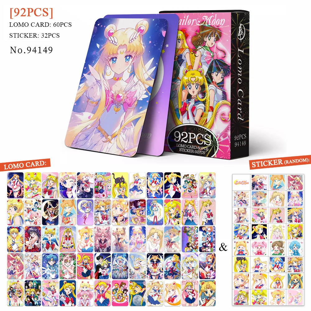 92pcs Sailor Moon Cards Anime Figure Card Collection Postcards Photocard Double Kawaii Cartoon Characters Printed Birthday Gifts