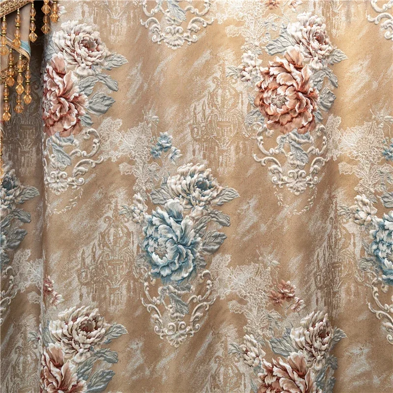 European Top Beige Blue Brown Thick 3D Jacquard Decoration Full Fight Shading Villa Living Room Bedroom Kitchen Custom Curtains