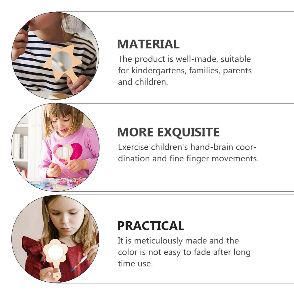 

9Pcs DIY Wooden Mirror Blank Handheld Mirror Kids Educational Supplies for Fine Finger Coordination Craft Kids DIY Toy