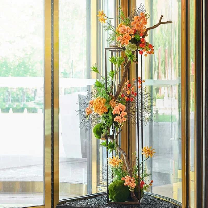 Hotel revolving door artificial flower fake flower shopping mall lobby lobby ornament floor decoration flower high-grade moss