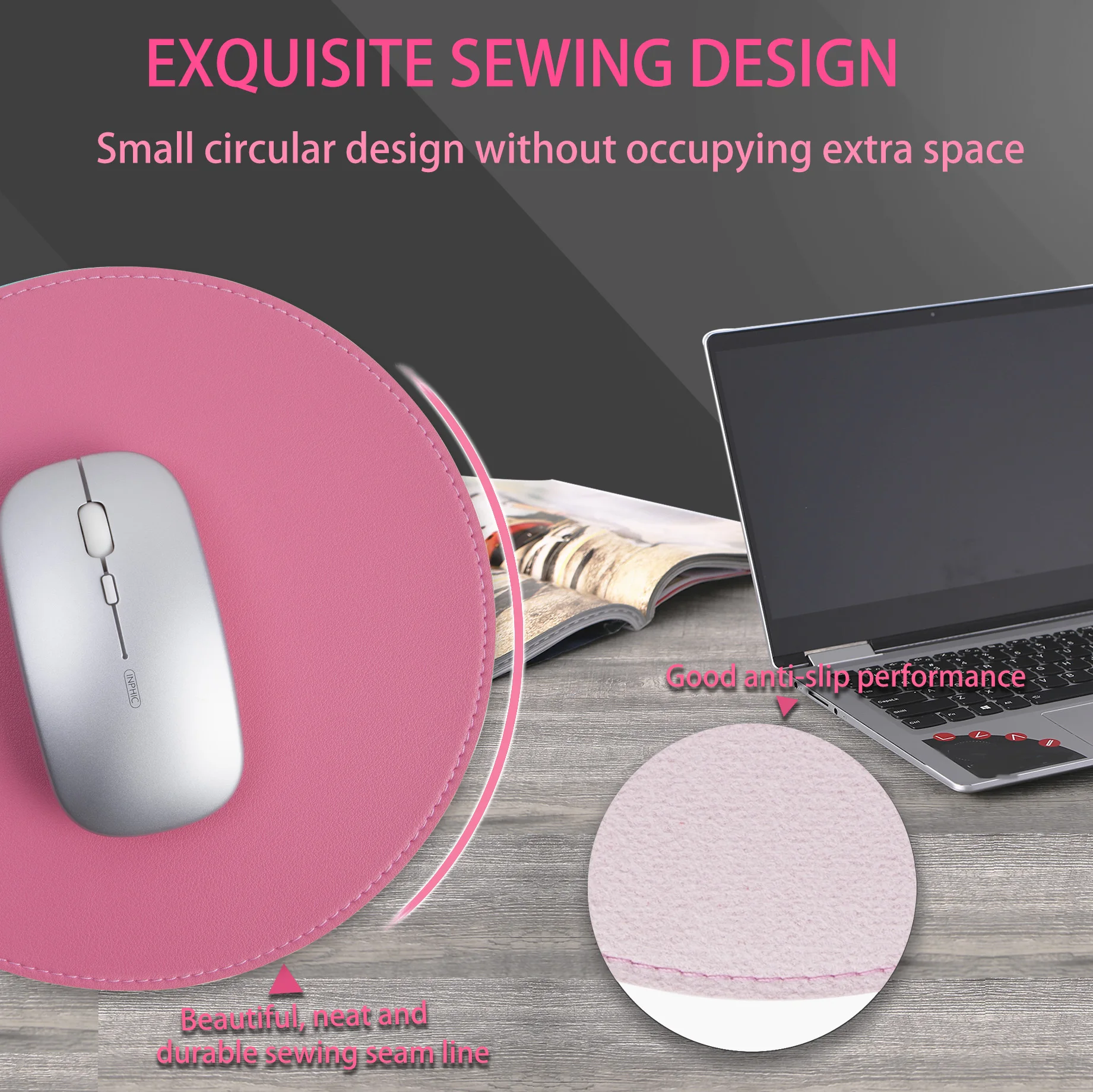 2Pack Round Mouse Pad，Leather Mouse Mat with Stitched Edge Micro-Fiber Base with Non-Slip Waterproof，Mouse Pad for Comput