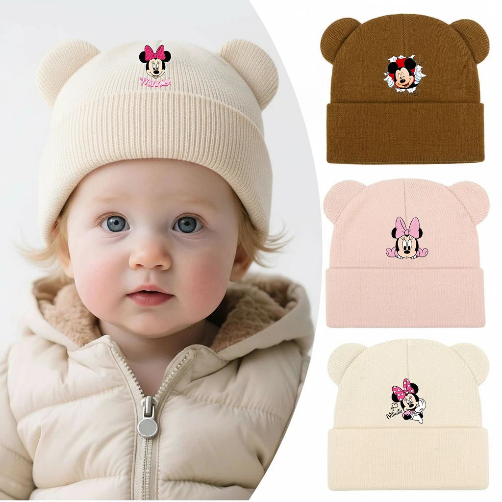 

Mickey Minnie Mouse Autumn Winter Baby Warm Knitted Hats with Pom Kids Knit Beanie Hat Children Hat for Boys Girls Accessories