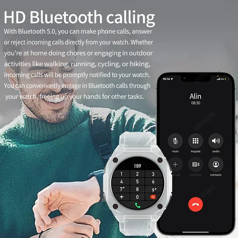 Smartwatch de tela AMOLED para homens e mulheres, sempre exibe smartwatch esportivo, freqüência cardíaca, pulseira de fitness, 5ATM à prova d'água, 2024