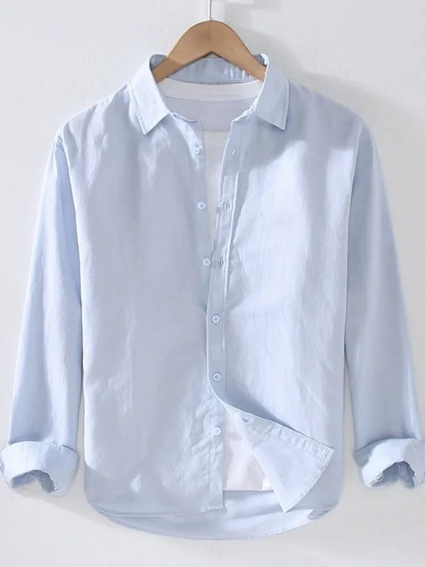 

Loose Fit Linen Men's Long Sleeve Shirt Thin Breathable Casual Business Base Layer Cotton Linen Outerwear Shirt