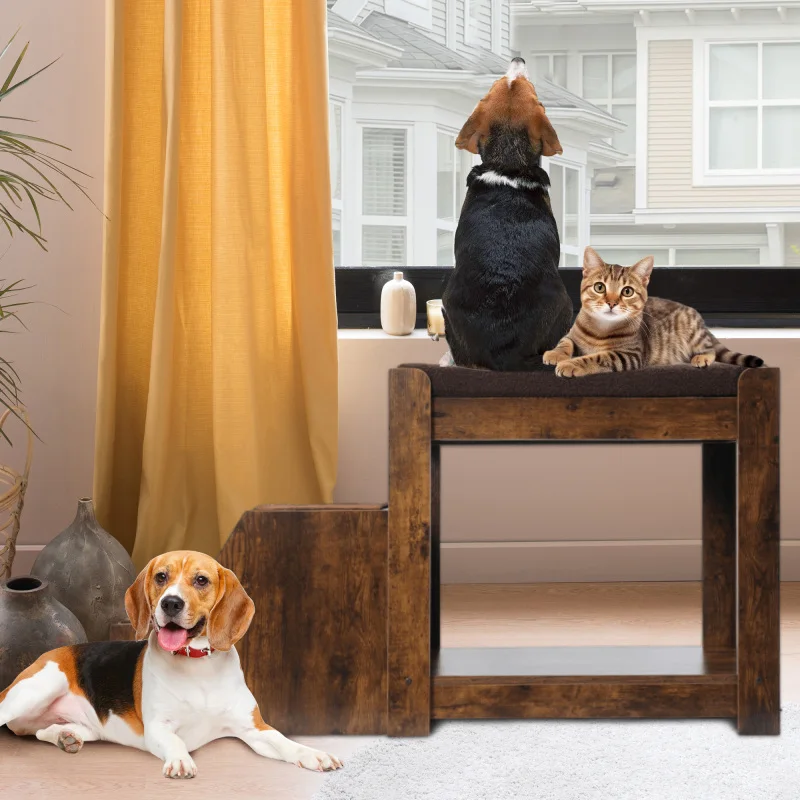 Pet Bunk Bed with Removable Step for Dogs and Cats, Multi-Level Bed Window Perch Seat Platform, Indoor Use