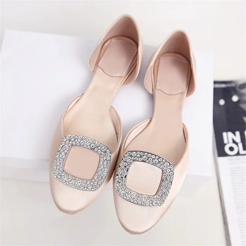 Spring and summer new round toe hollow silk surface rhinestone buckle sandals banquet large size small size flat women's shoes view 5