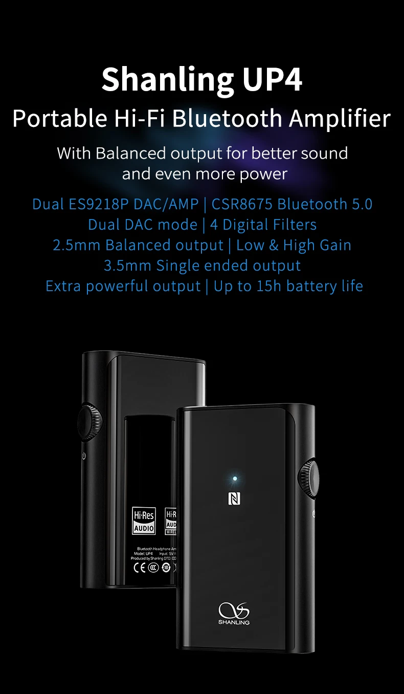 SHANLING UP4 amplificador de auriculares portátil DAC/AMP Dual ES9218P CSR8675 BT 5,0 amplificador de auriculares de salida equilibrada