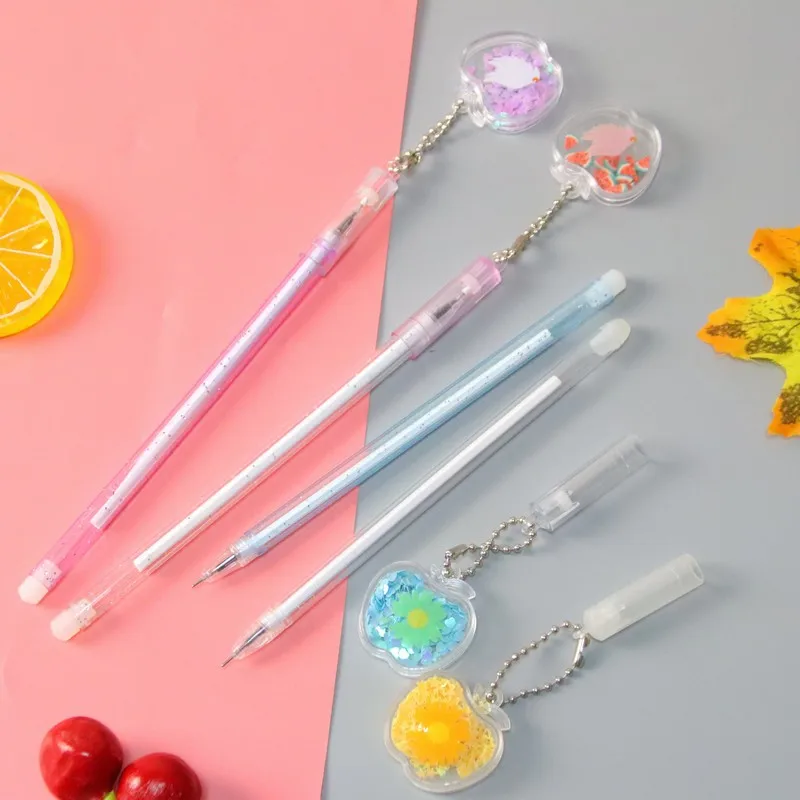 50PCS Girl heart pendant Rollerball pen cute sequins apple pendant fountain pen office stationery student pendant pen