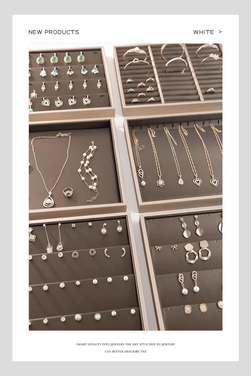 PU Leather Jewelry Display Tray for Drawer Counter Top Pendant Earrings Necklace Ring Organizer Bracelet Holder Storage Showcase