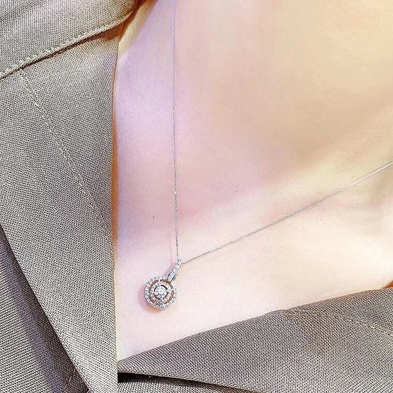 Huitan Bling Bling Cubic Zirconia Necklace for Women Fashion Circle Shaped Pendant 2022 New Trendy Wedding Party Modern Jewelry