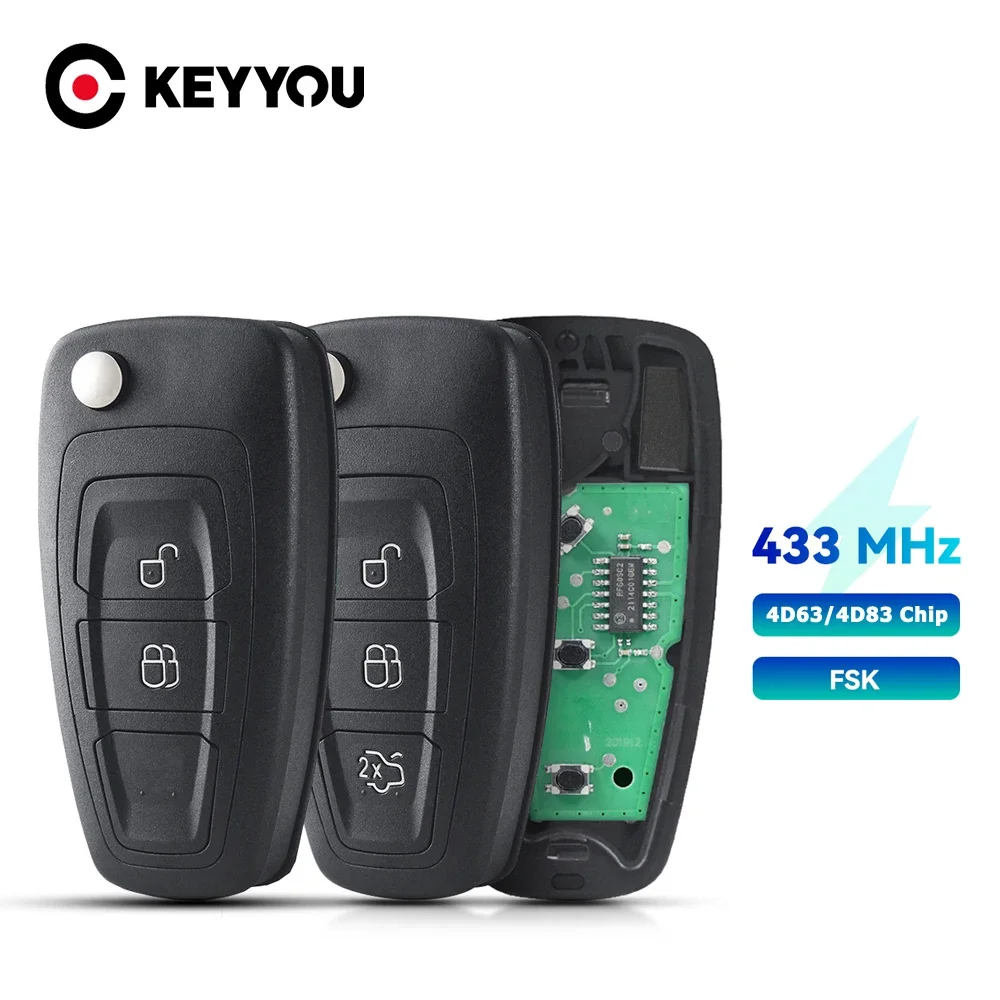 KEYYOU Car Key Fit For Ford Focus Transit C-Max S-Max MK3 Mondeo 4D63 4D83 433MHz 5WK50165 5WK50166 5WK50168 Flip Key