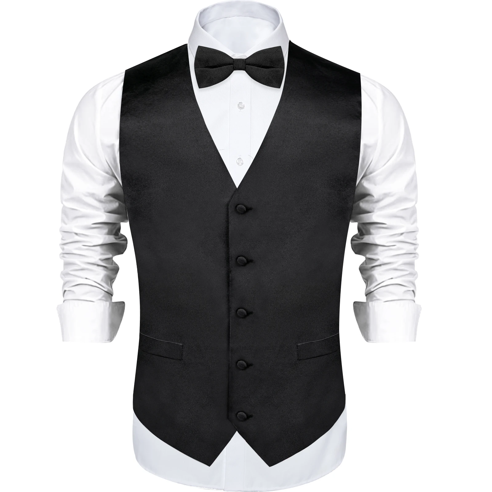 Black Satin Solid Suit Vest with Tie and Pre-tied Bow Tie Set Purple Blue Sage Green Wedding Party Men\'s Waistcoat DiBanGu