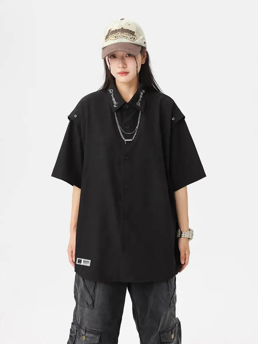 

Уникальный дизайн, рубашки со льдом с кубинским воротником и короткими рукавами, женские шелковые крутые рубашки с буквенным принтом, минималистичная футболка на молнии на пуговицах