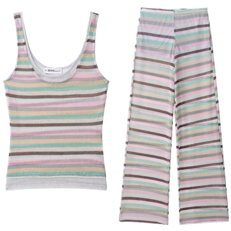 Fall 2025 New Women's Faion Metal Color Line Pattern Top mid Waist Long Pants Two Piece Set Adult European Sle Autumn Wear