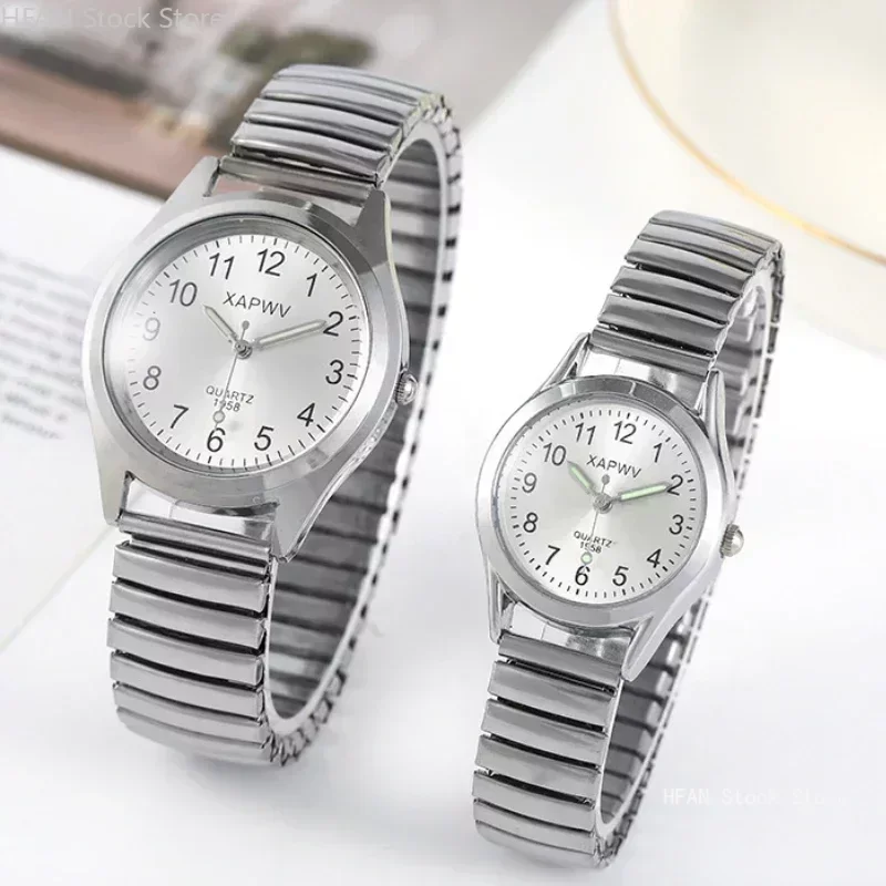 Reloj de pulsera de aleación de acero inoxidable para hombre y mujer, cronógrafo de cuarzo con correa elástica, para amantes de los negocios