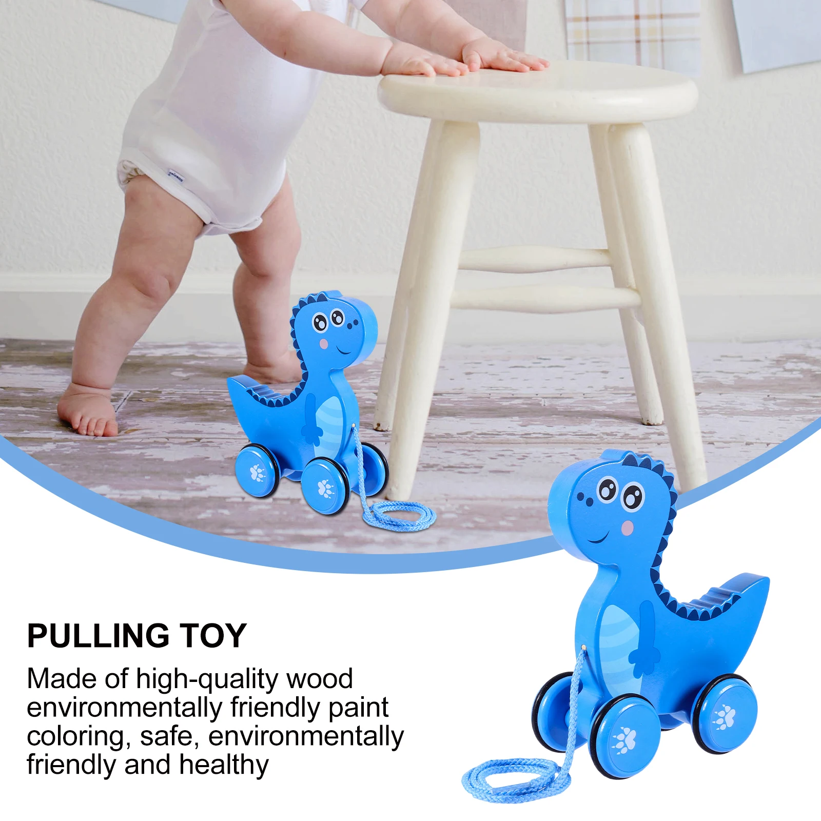 

Dinosaur Tow Truck Practical Toy Trailer Dragging Toddler Pull Along Wooden Kids Gift Educational