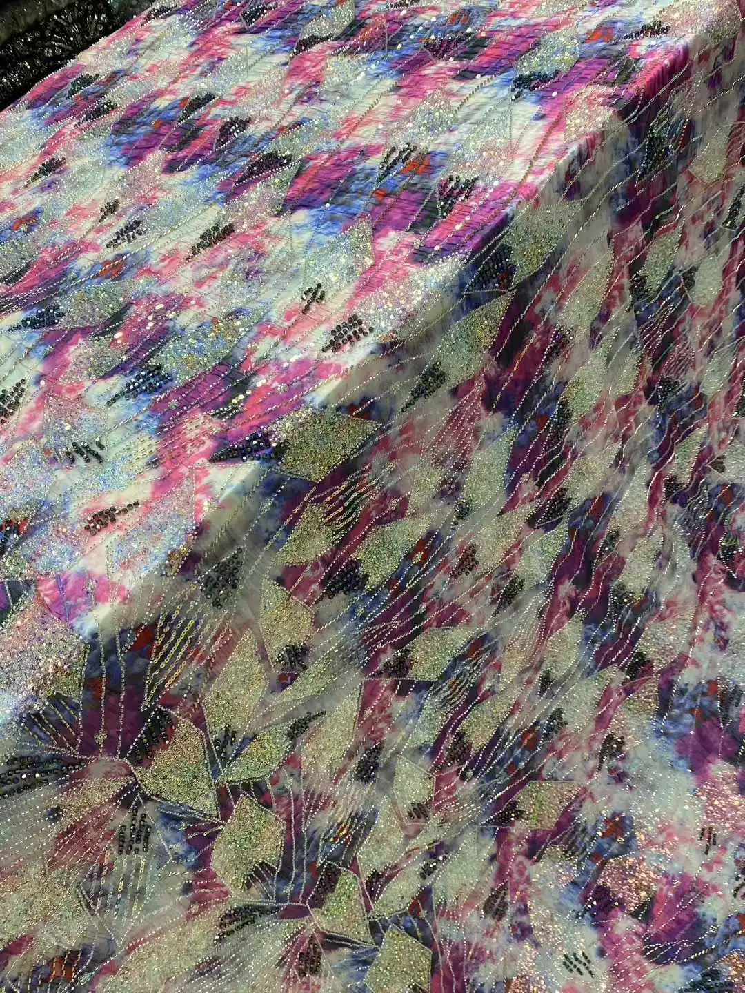 Hot Sale New Advanced Printed Fabric 2025 New Luxury Sequins Tulle Beads Lace Fabric for Wedding Dresses Sewing Material SZ1620