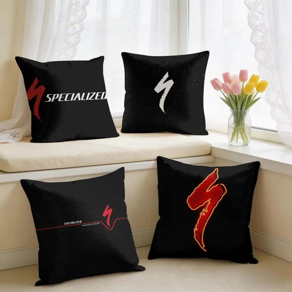 S-Specialized Mountain Bike Logo Cushion Cover Square Short Plush Pillow Case Living Room Sofa Home Decor Funda 40X40
