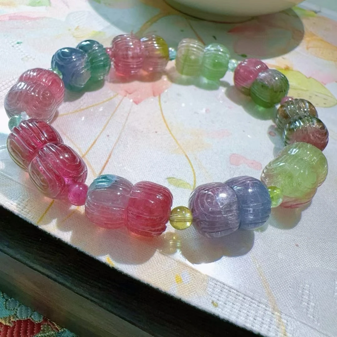 

Natural Red Tourmaline Clear Lotus Beads Bracelet 17/11mm Red Blue Tourmaline Women Men Jewelry AAAAAAA
