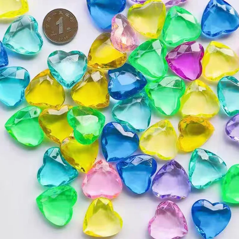 

100PCS Heart Shaped Acrylic Diamond Gems 25MM Party Favors For Kids Birthday Carnival Treasure Classroom Prizes Girls Gifts