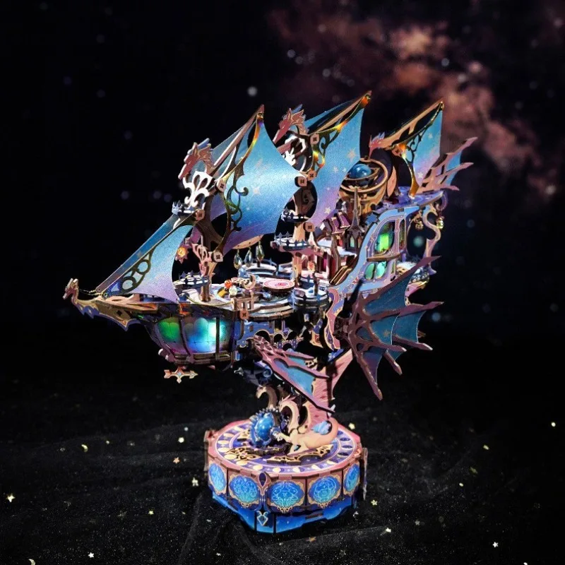 Star Trail Magic Boat DIY Wooden Assembly Spaceship 3D Three-dimensional Puzzle Adult Tide Play Gift Transmission Music Box