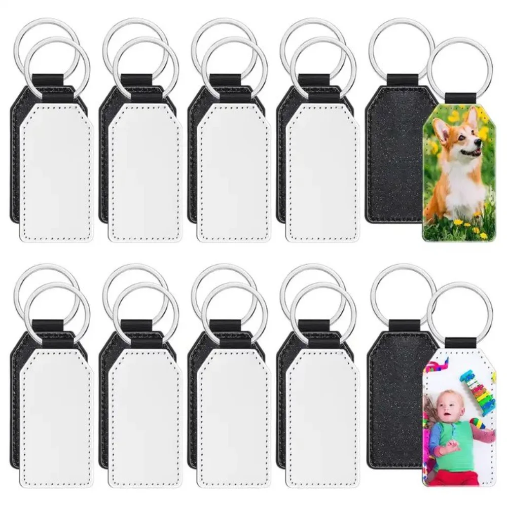 DIY Dye Sublimation Blanks Keychain PU Leather Creative Heat Transfer Keyring Heart Pebbled Grain
