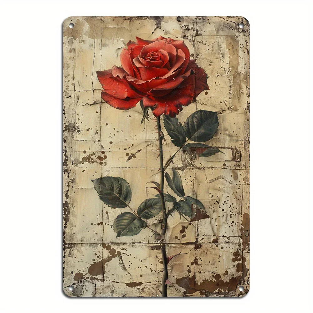 Vintage-Rosen-Metallschild, 20,3 x 30,5 cm – langlebige Aluminium-Wandkunst, einfach zu installieren, für Zuhause, Büro, Café, Garten, Garage, Dekoration