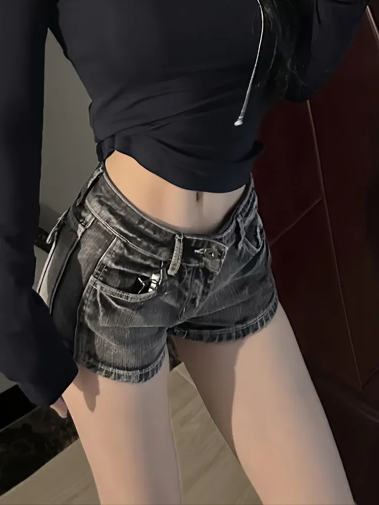 

American Vibe Retro Low Waist Denim Super orts Women Summer Spicy High Street Design Sensation Butt Covering Slimming Hot P...