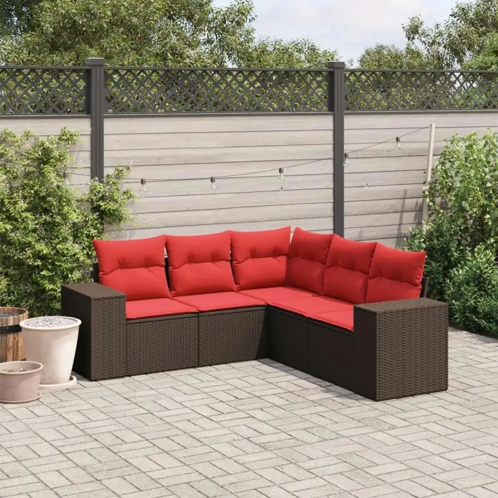 

5 Piece Outdoor Patio Sofa Set with Cushions Brown Rattan Wicker Furniture Garden Seating