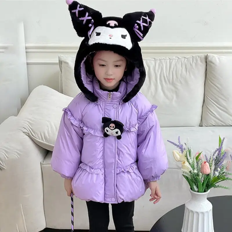 

Hello Kitty Girls' Cartoon Cotton Jacket Kuromi 2025 New Kawaii Anime Fashion Thick and Warm Sweet Hooded Jacket Children's Gift