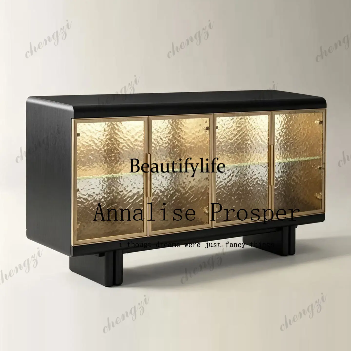 French medieval high-end creative glass cabinet solid wood dining side cabinet retro living room entrance display cabinet