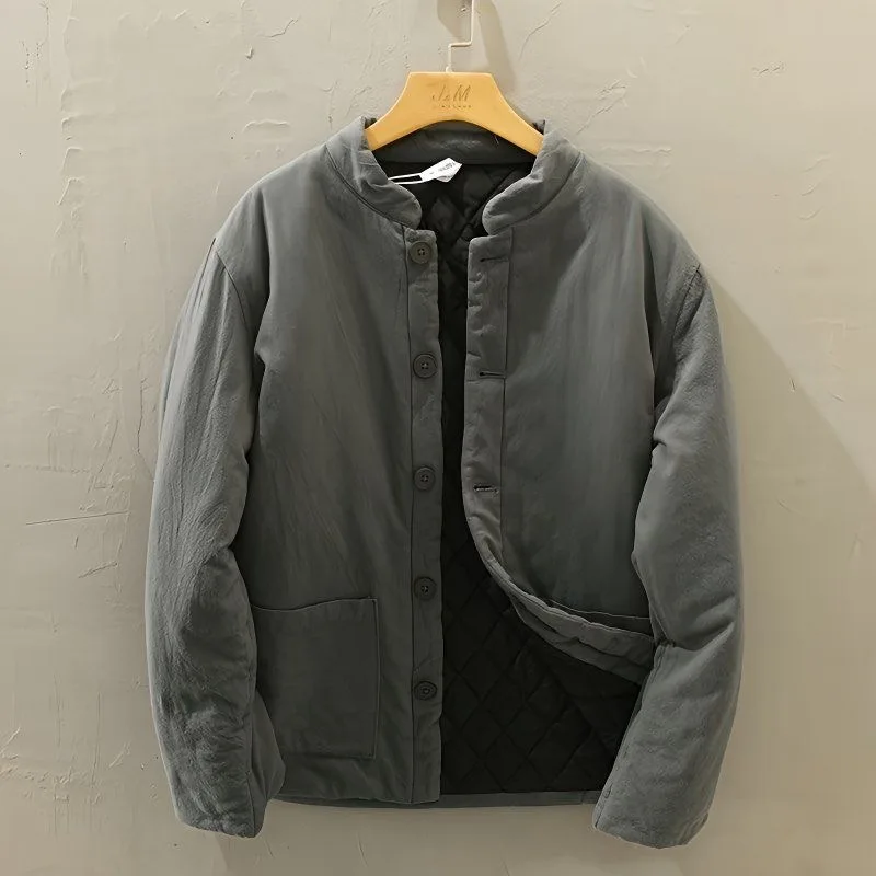 

New Chinese Sle Men's Cotton Jaet Thiened Warm Pure Color Collar Stand-up Coat Autumn Winter Faion Casual Outerwear