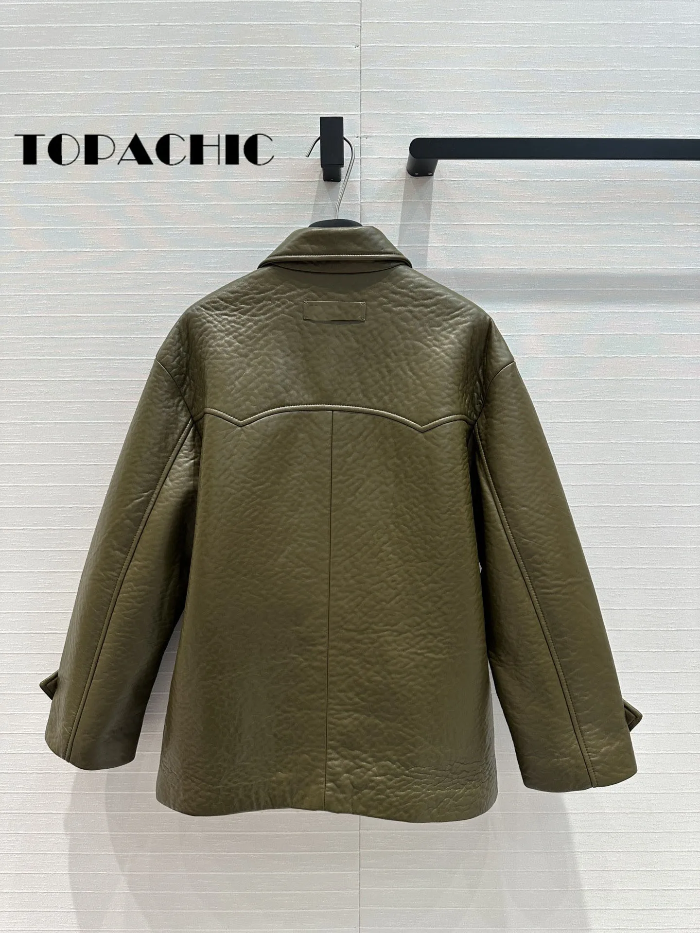 7.15 TOPACHIC-Women Fashion Vintage Double Breasted Sheepskin Blazer Coat Back Letter Brand Lapel Loose Genuine Leather Jacket