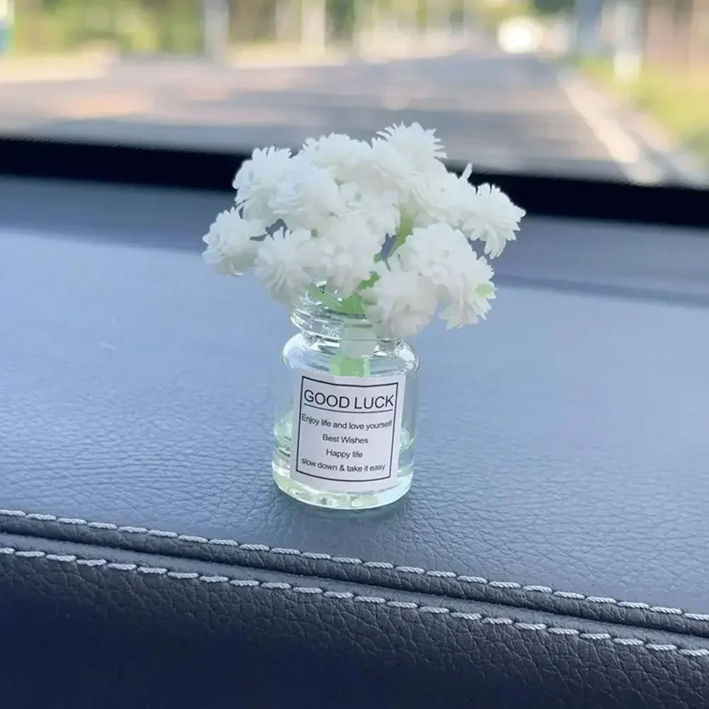 1PCS Creative Wishing Bottle Car Ornament Small Fresh Simulation Flower Glass Vase Auto Centre Console Decoration Accessories