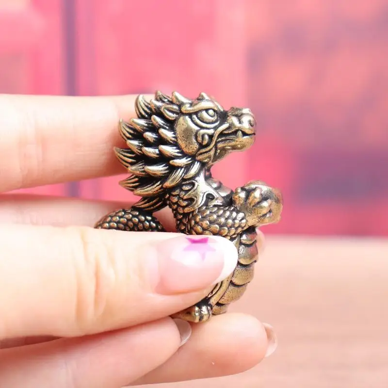 1PC Antique Dragon Statue Ornament Moveable Body Joints Exhibition Hall Decor Zodiac Animal Brass Crafts Collection