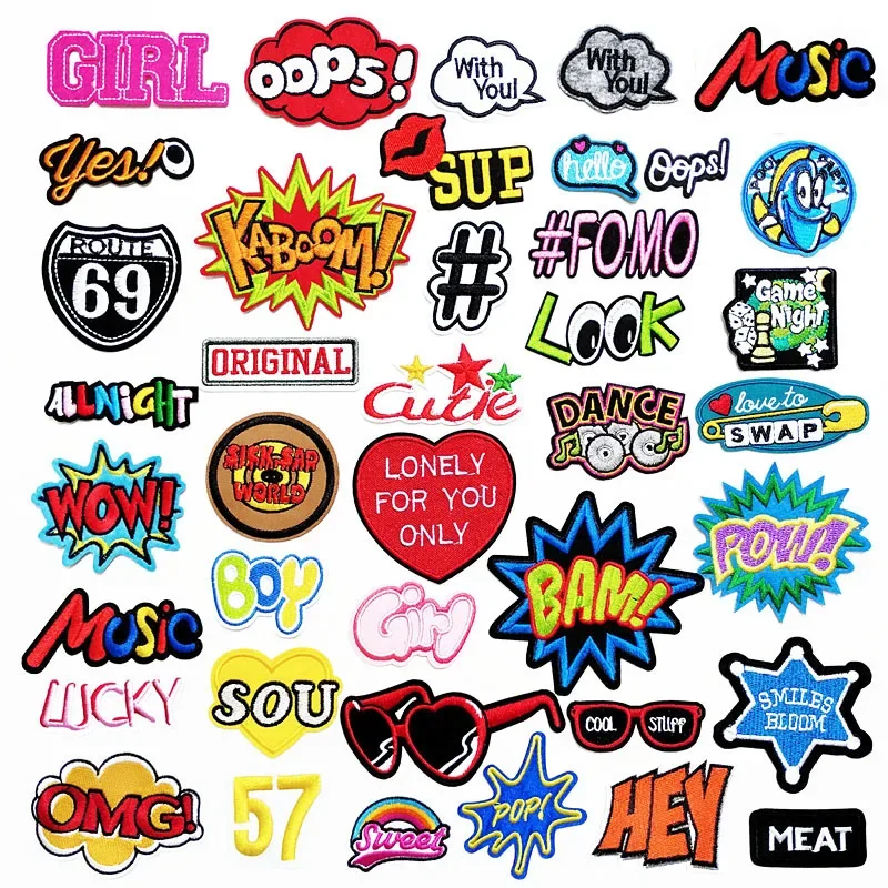 OOPS OMG WOW Patch Cloth Badges Mend Decorate Iron On Clothes Apparel Decoration Applique Patches