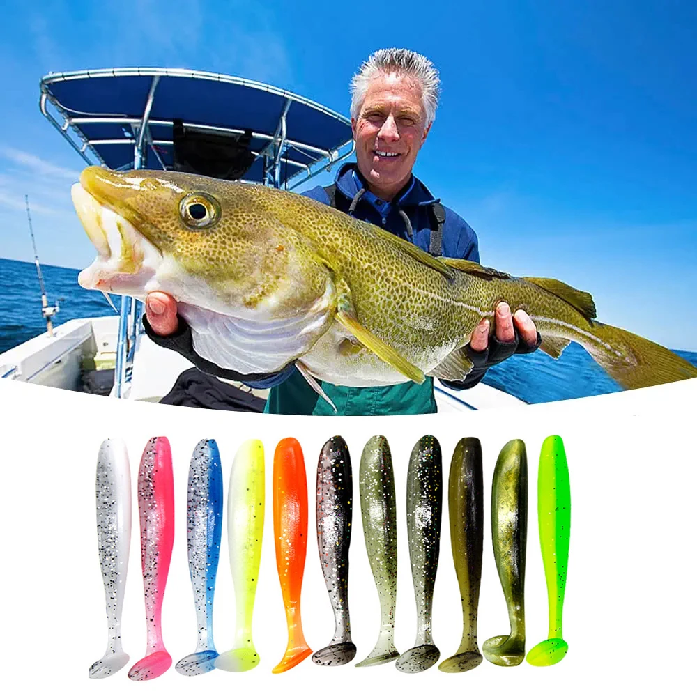 10-30pcs T Tail 55mm 70mm 90mm Shad Worm Soft Bait Artificial Bait Swimbait Bait Wobbler Soft Baits Silicone Fishing Sports Lure