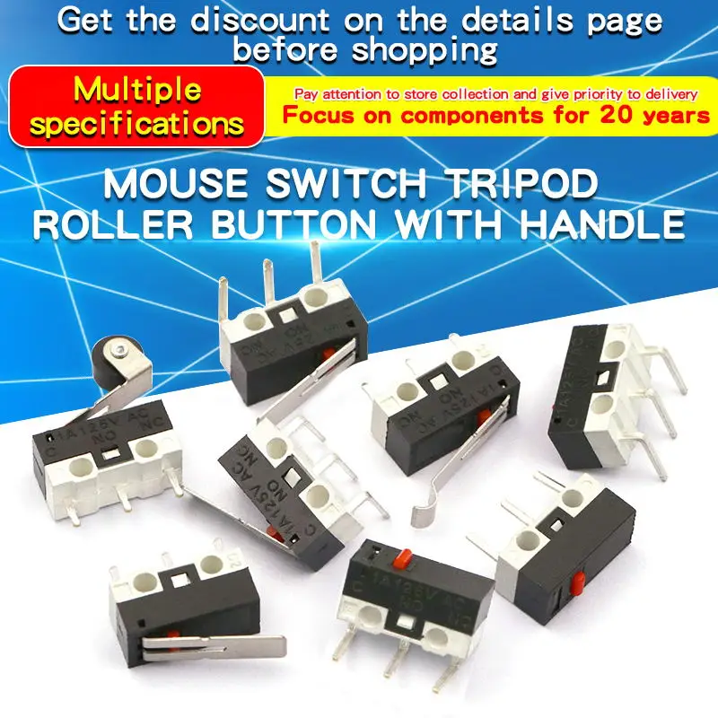 10PCS Micro Limit Switch 1A125V Small Key Switch Mouse Switch Roller Arc lever Snap Action Push Micro Switches