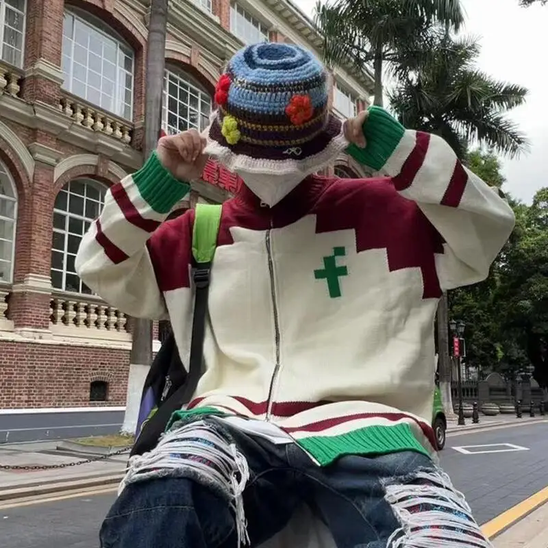 เสื้อสเวตเตอร์ไหมพรมคอเต่าครึ่งตัว รุ่น MWJLPWQ 2025 สำหรับฤดูใบไม้ร่วงและฤดูหนาว ดีไซน์ลำลองแบบสีตัดต่อ ซิปคู่อเนกประสงค์ รุ่น 12525