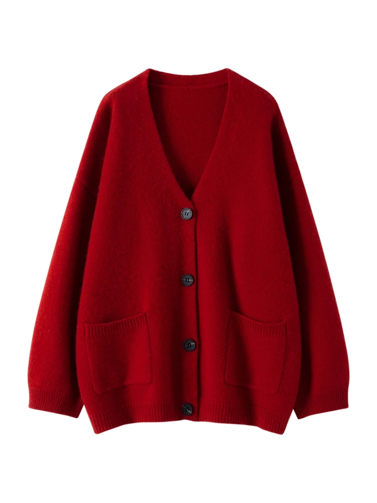 

Classic Autumn Winter Woman Sweater Luxury Female Cashmere Knitted Cardigan Elegant Lady Long Sleeve Clothes Top Loose Outerwear