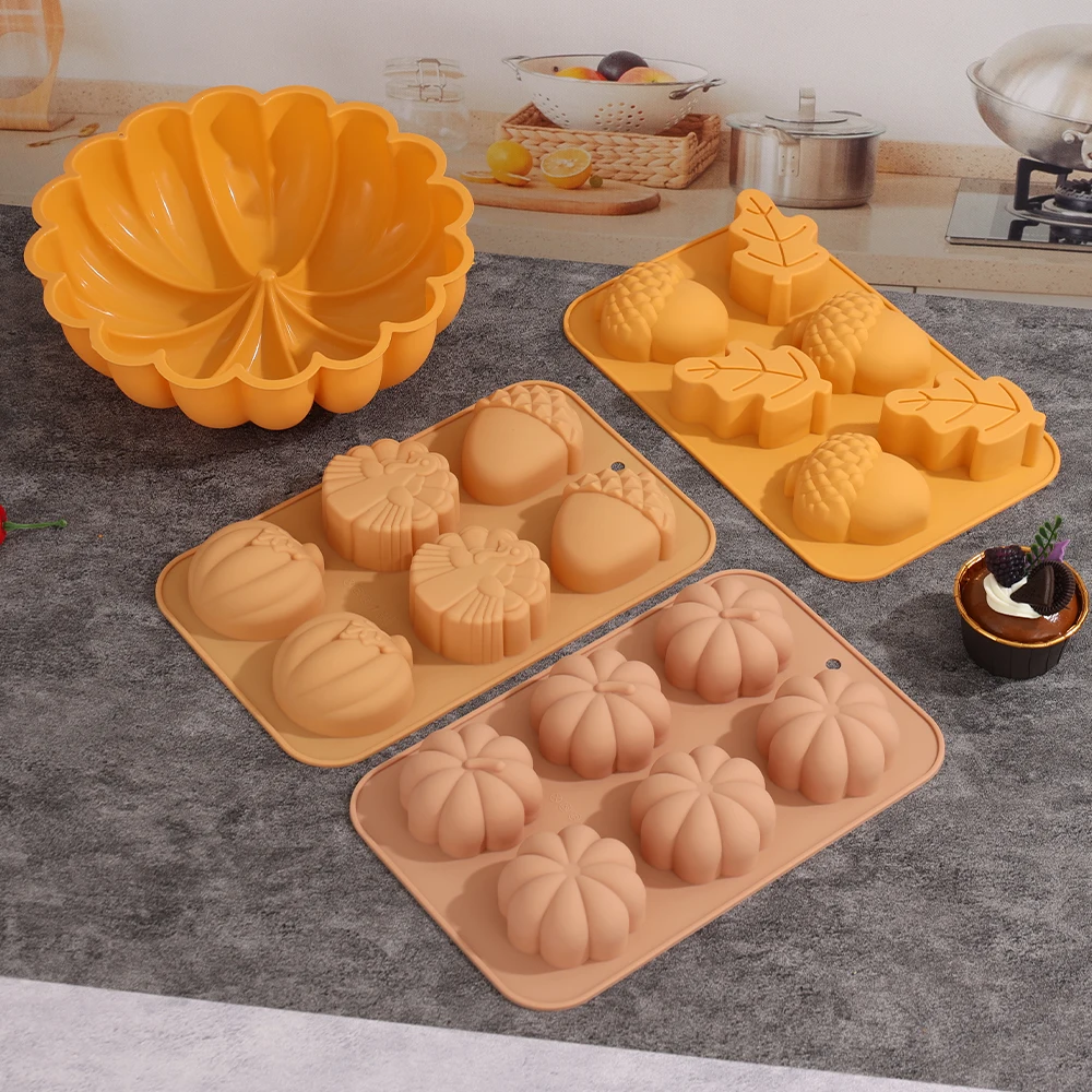 3D Pongal Love Heart Silicone Baking Mold DIY Pumpkin Nut Leaves Joy of Harvest Fondant Cake Craft Decorating Tool