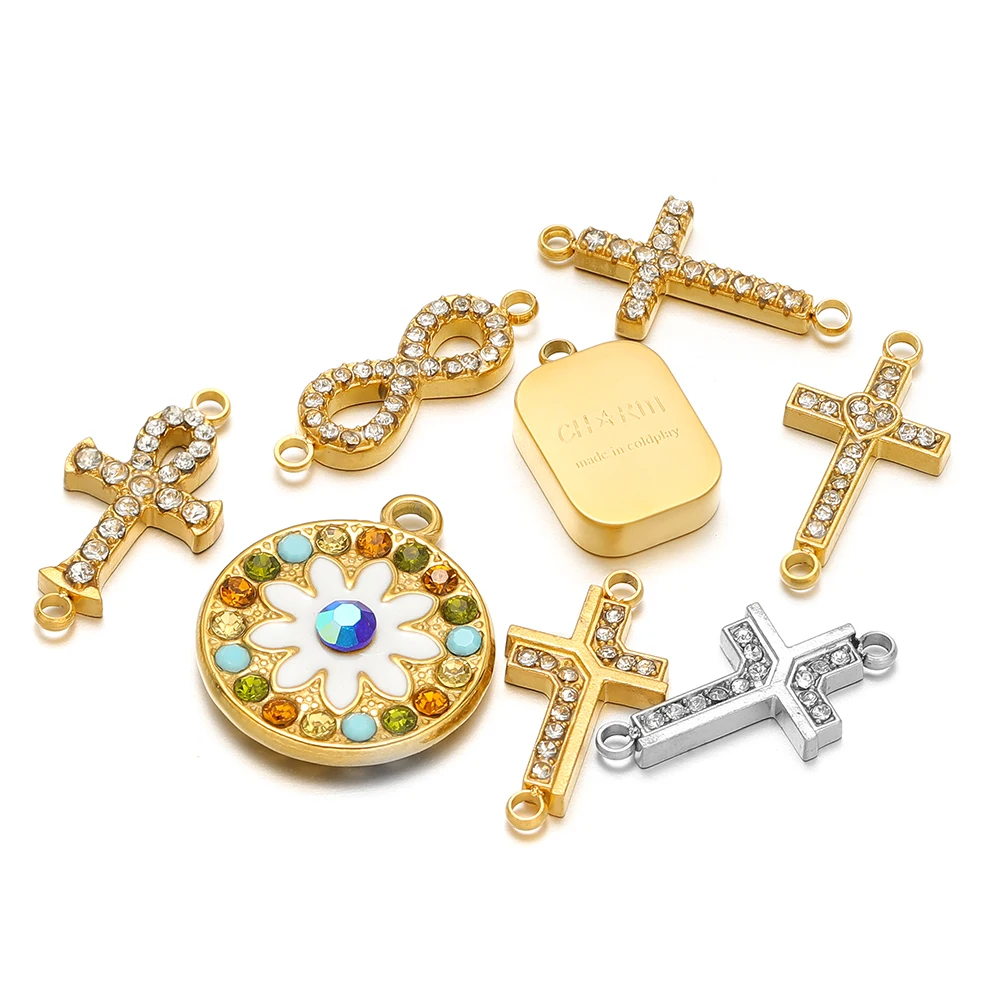 5 Stück Edelstahl-Emaille-Herz-Zirkon-Anhänger Kreuzanhänger für DIY Exquisite Damen-Halsketten- und Ohrringherstellung Schmuckzubehör – Detail 3