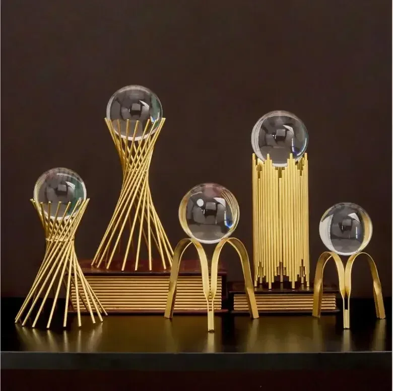 

Nordic Golden Wrought Iron Crystal Ball Accessories Office Desktop Furnishings Crafts Home Livingroom Table Ornaments Decoration