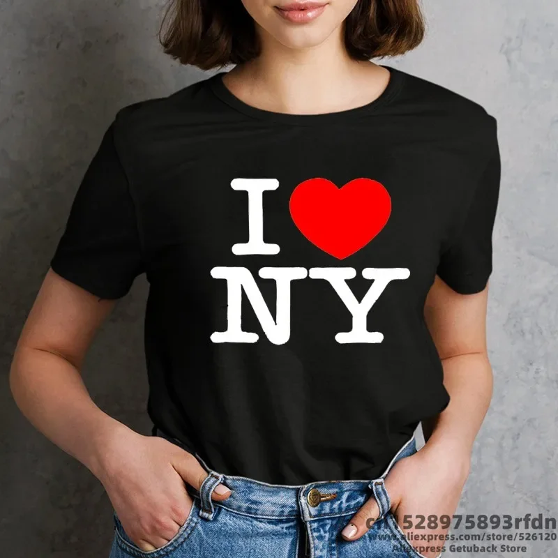 Camiseta de manga corta con estampado de I Love NY para mujer ropa Harajuku de talla grande Nueva York colores blanco y