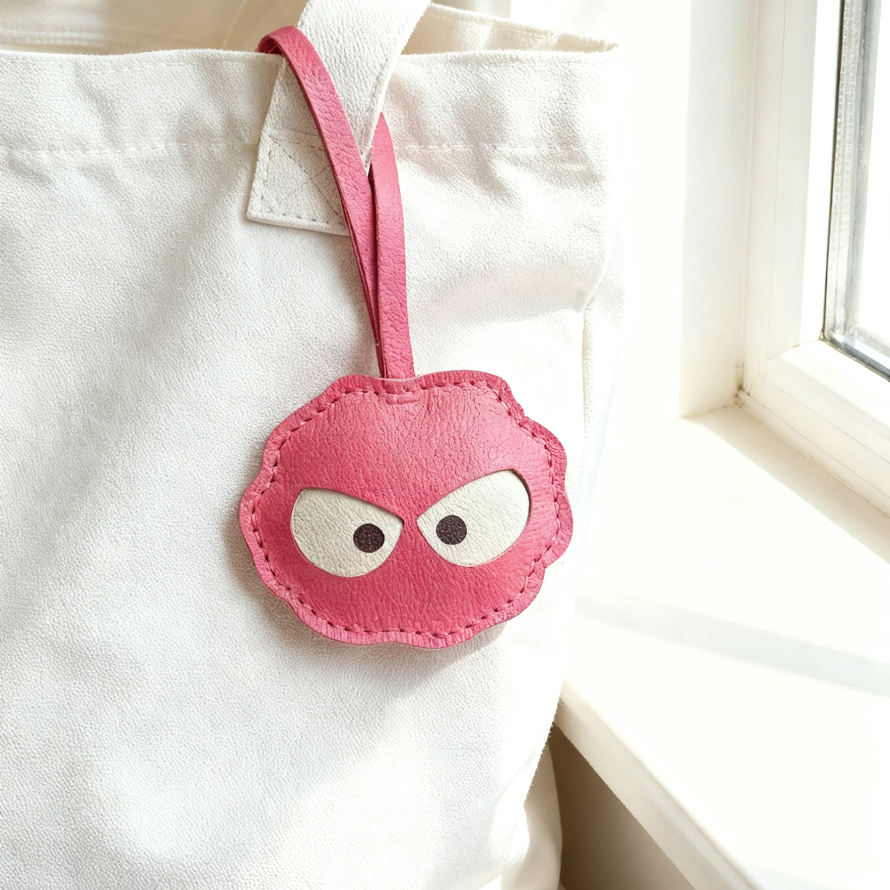 حقيبة كبيرة مصنوعة يدويًا من الجلد الطبيعي ذات عيون كبيرة وحقيبة ظهر ذات ملمس عالي الجودة وإكسسوارات صغيرة لتزيين سلسلة مفاتيح السيارة